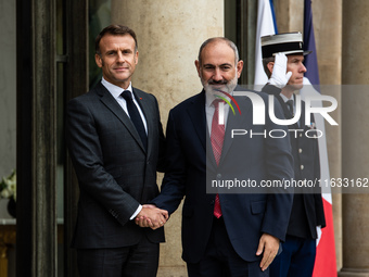 President of the French Republic Emmanuel Macron holds a bilateral meeting with Nikol Pachinian, Armenian Prime Minister, in Paris, France,...