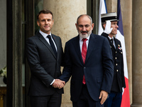 President of the French Republic Emmanuel Macron holds a bilateral meeting with Nikol Pachinian, Armenian Prime Minister, in Paris, France,...