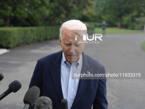 President Biden takes questions from the press about Israel and Iran as he boards Marine One, on October 3, 2024. 