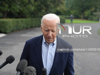 President Biden takes questions from the press about Israel and Iran as he boards Marine One, on October 3, 2024. (