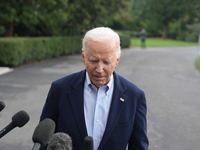 President Biden takes questions from the press about Israel and Iran as he boards Marine One, on October 3, 2024. (