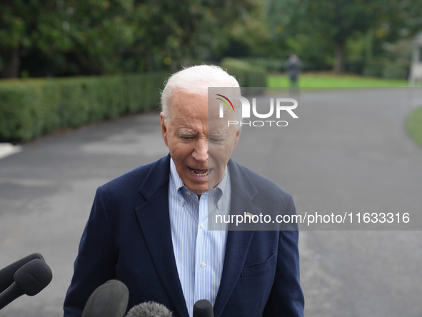 President Biden takes questions from the press about Israel and Iran as he boards Marine One, on October 3, 2024. 