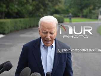 President Biden takes questions from the press about Israel and Iran as he boards Marine One, on October 3, 2024. (