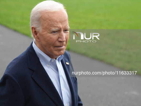 President Biden takes questions from the press about Israel and Iran as he boards Marine One, on October 3, 2024. 