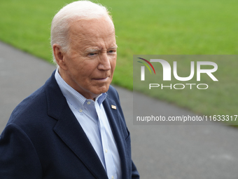 President Biden takes questions from the press about Israel and Iran as he boards Marine One, on October 3, 2024. (