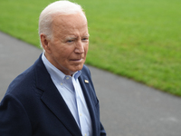 President Biden takes questions from the press about Israel and Iran as he boards Marine One, on October 3, 2024. (