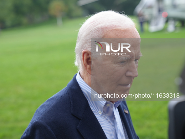 President Biden takes questions from the press about Israel and Iran as he boards Marine One, on October 3, 2024. 