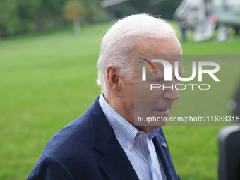 President Biden takes questions from the press about Israel and Iran as he boards Marine One, on October 3, 2024. (