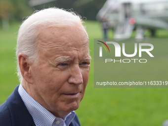 President Biden takes questions from the press about Israel and Iran as he boards Marine One, on October 3, 2024. (