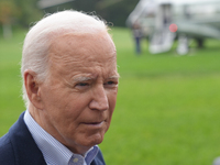 President Biden takes questions from the press about Israel and Iran as he boards Marine One, on October 3, 2024. (