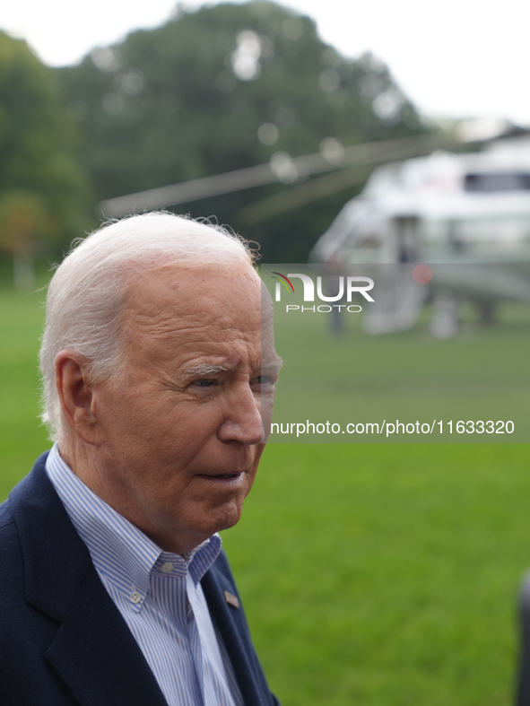 President Biden takes questions from the press about Israel and Iran as he boards Marine One, on October 3, 2024. 