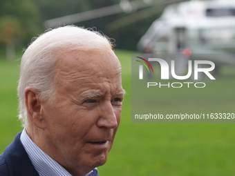 President Biden takes questions from the press about Israel and Iran as he boards Marine One, on October 3, 2024. (