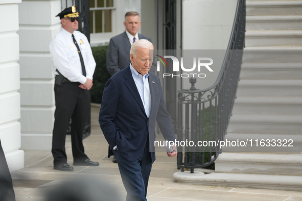 President Biden takes questions from the press about Israel and Iran as he boards Marine One, on October 3, 2024. 