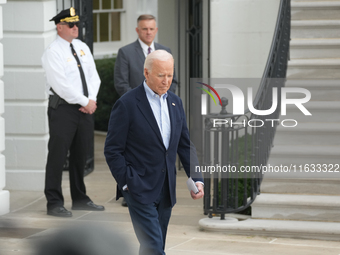 President Biden takes questions from the press about Israel and Iran as he boards Marine One, on October 3, 2024. (