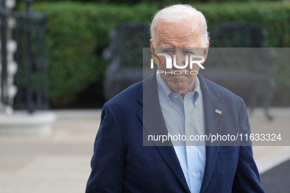 President Biden takes questions from the press about Israel and Iran as he boards Marine One, on October 3, 2024. 