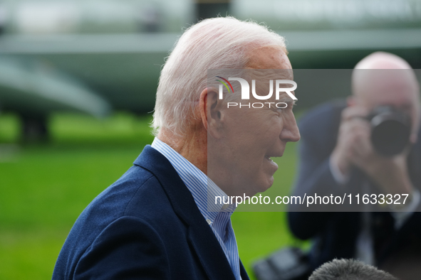 President Biden takes questions from the press about Israel and Iran as he boards Marine One, on October 3, 2024. 