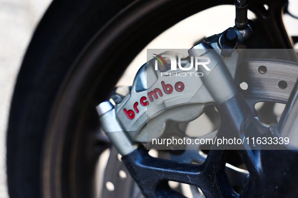 Brembo logo is seen on a motorcycle in Krakow, Poland on October 1, 2024. 