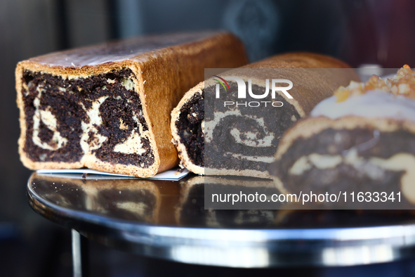 Poppy seed cakes are seen in a cafe in Krakow, Poland on October 1, 2024. 