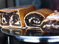 Poppy seed cakes are seen in a cafe in Krakow, Poland on October 1, 2024. (