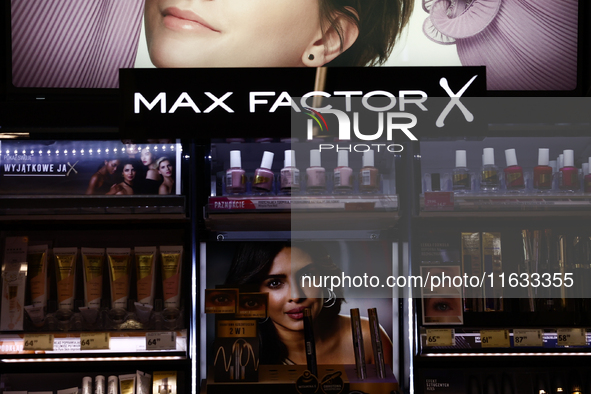 Max Factor logo is seen in a store in Krakow, Poland on October 2, 2024. 