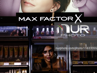 Max Factor logo is seen in a store in Krakow, Poland on October 2, 2024. (