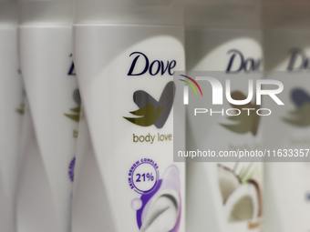 Dove packaging are seen in a store in Krakow, Poland on October 2, 2024. (