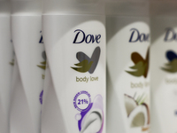 Dove packaging are seen in a store in Krakow, Poland on October 2, 2024. (