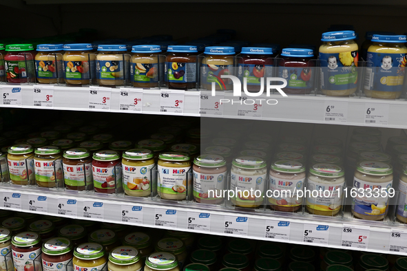 Baby foods are seen in a store in Krakow, Poland on October 2, 2024. 