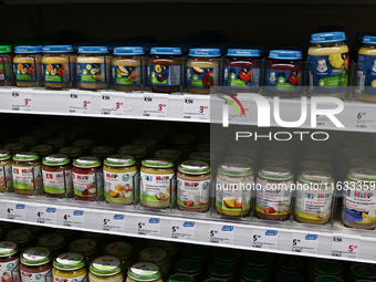 Baby foods are seen in a store in Krakow, Poland on October 2, 2024. (