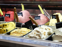 Ice cream is seen in a cafe in Krakow, Poland on October 2, 2024. (