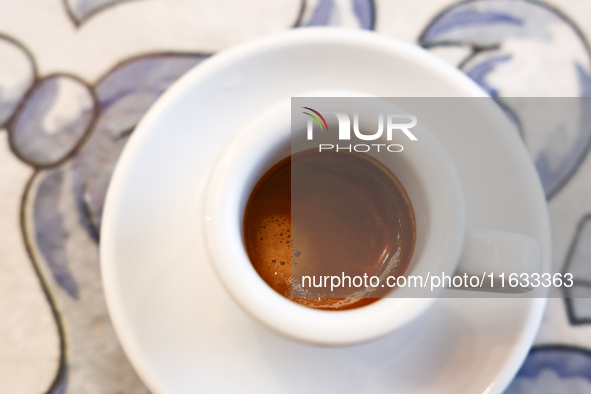 A cup of espresso coffee is seen in a cafe in this illustration photo taken Krakow, Poland on October 2, 2024. 