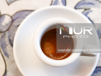 A cup of espresso coffee is seen in a cafe in this illustration photo taken Krakow, Poland on October 2, 2024. (