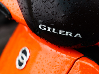 Gilera logo is seen on a scooter in Krakow, Poland on October 2, 2024. (