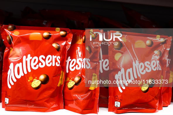 Maltesers packaging are seen in a store in Krakow, Poland on October 2, 2024. 