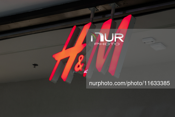 H&M logo is seen in a shopping mall in Krakow, Poland on October 2, 2024. 