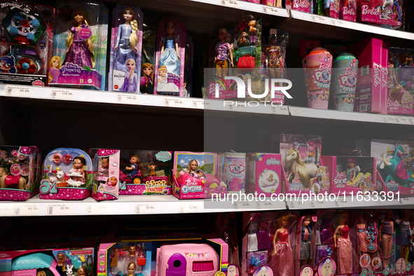 Barbie packaging are seen in a store in Krakow, Poland on October 2, 2024. 