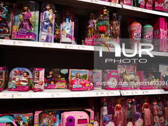 Barbie packaging are seen in a store in Krakow, Poland on October 2, 2024. (