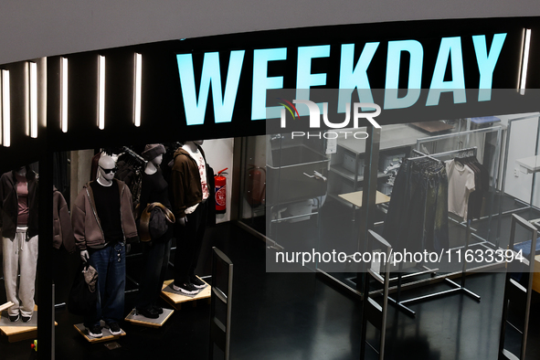 Weekday store is seen in a shopping mall in Krakow, Poland on October 2, 2024. 