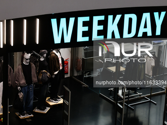 Weekday store is seen in a shopping mall in Krakow, Poland on October 2, 2024. (