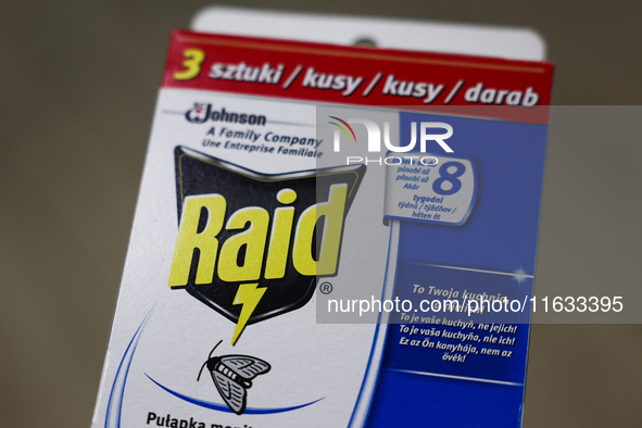 Raid packaging is seen in this illustration photo taken in Krakow, Poland on October 2, 2024. 