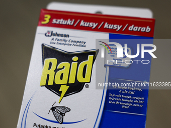 Raid packaging is seen in this illustration photo taken in Krakow, Poland on October 2, 2024. (