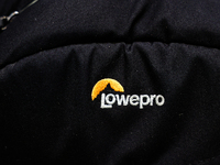 Lowepro logo is seen on a backpack in this illustration photo in Krakow, Poland on October 2, 2024. (