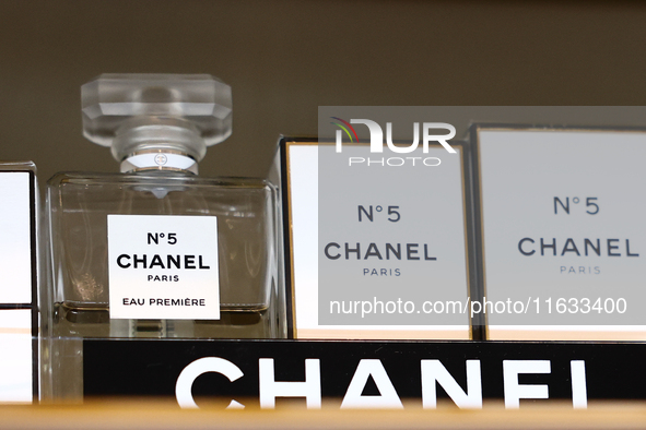 Chanel No. 5 packaging are seen in a store in Krakow, Poland on October 2, 2024. 