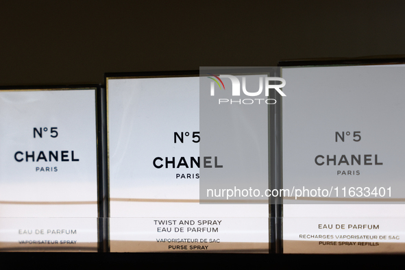 Chanel No. 5 packaging are seen in a store in Krakow, Poland on October 2, 2024. 