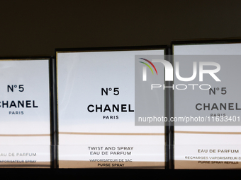 Chanel No. 5 packaging are seen in a store in Krakow, Poland on October 2, 2024. (