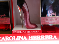 Carolina Herrera packaging are seen in a store in Krakow, Poland on October 2, 2024. (