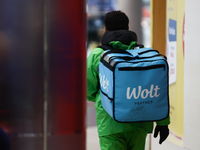 Wolt courier is seen in Krakow, Poland on October 2, 2024. (