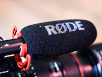 Rode logo is seen on a microphone in Krakow, Poland on October 2, 2024. (