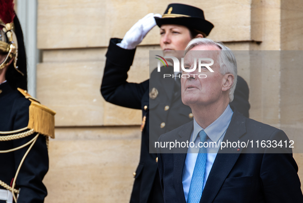 French PM Barnier welcomes Armenian PM Nikol Pashinyan. The meeting at the Hotel de Matignon, the PM's home, takes place within the framewor...