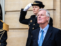 French PM Barnier welcomes Armenian PM Nikol Pashinyan. The meeting at the Hotel de Matignon, the PM's home, takes place within the framewor...